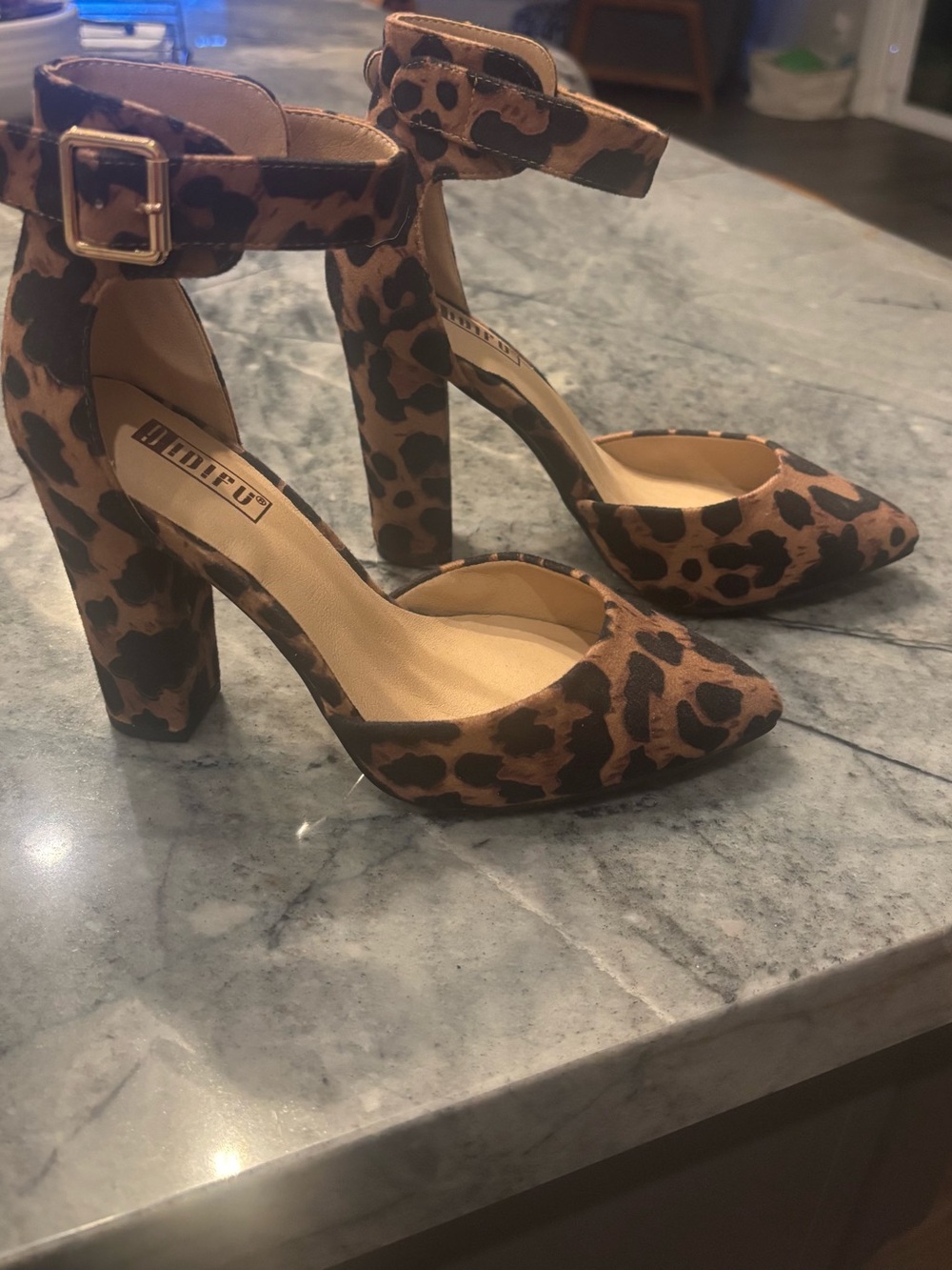 Leopard Print Ankle-Strap Block Heel Pumps NEW never worn - 6